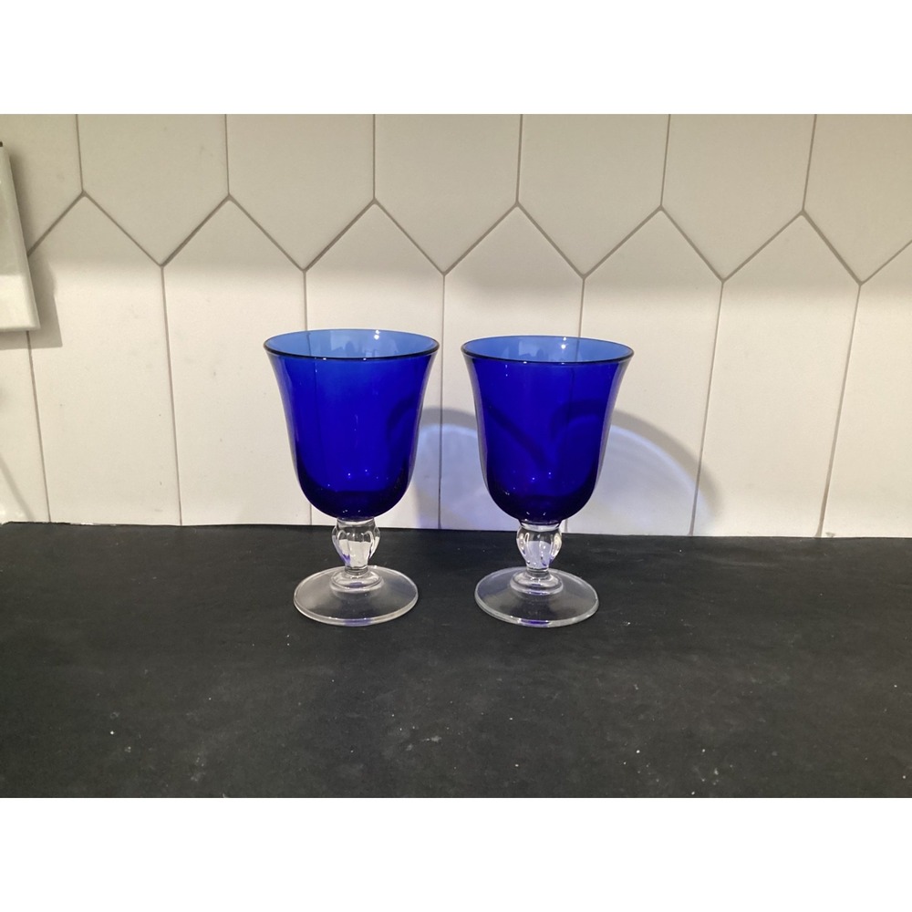 Vintage Cristal d'Arques-Durand Casual Settings Sapphire Cobalt Water Goblets 2